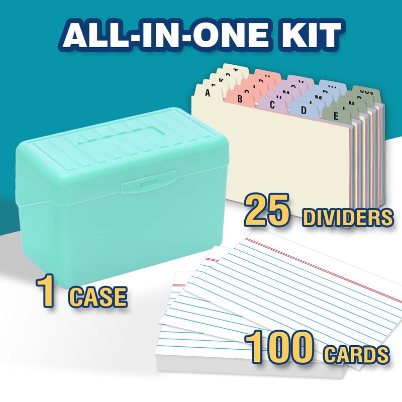 H4D 3x5 Index Card Holder with 100 Heavyweight Ruled Index Cards and 25 Plastic Dividers, Mint Green - Image 2